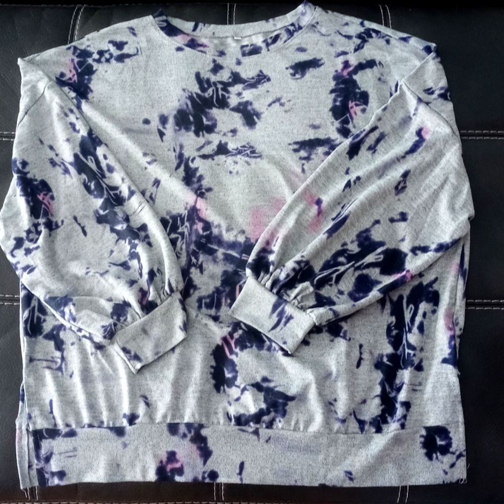 Oversized gray and purple tie dye pullover